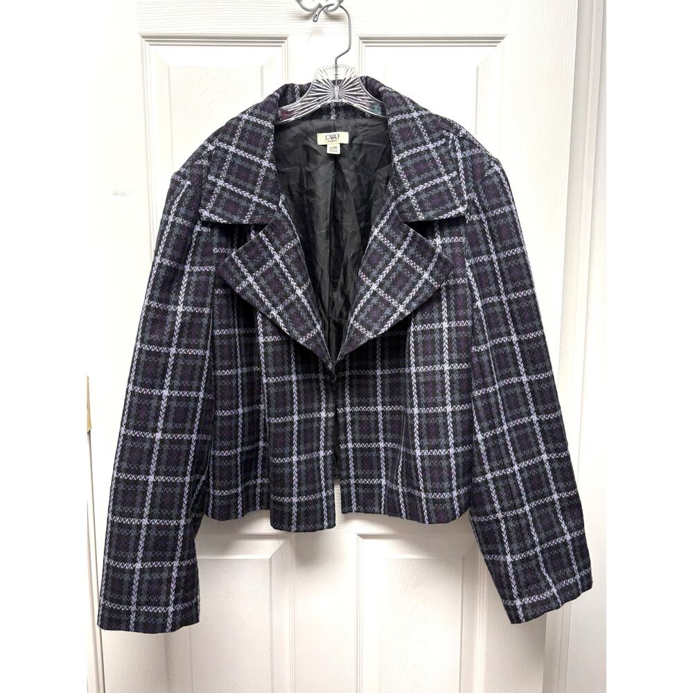 Cato Blazer Cropped Plaid Jacket 26/28W Plus Size Lined Statement Collar